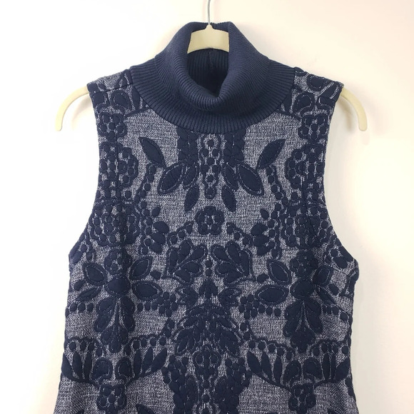 Maeve Anthropology Midi Sweater Dress Sz 8P Ryder Jacquard Turtleneck Navy Blue - Picture 5 of 12